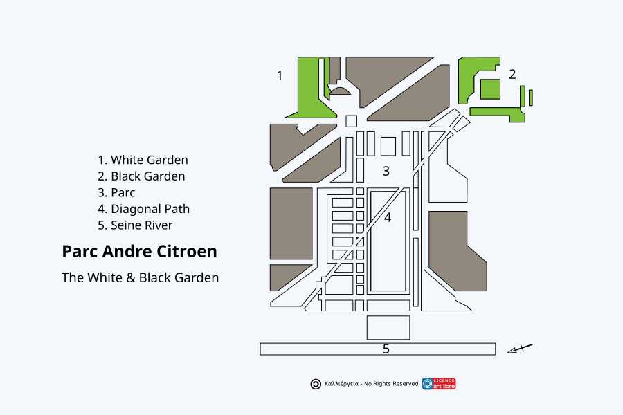 The White and Black Garden of Parc Andre Citroen - Parc Andre Citroen Site Plan Including Black & White Gardens